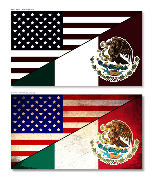 x2 USA American Mexican Flag Subdue Vintage Vinyl Sticker Decal 3.5