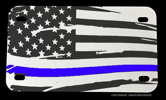 USA American Flag Blue Color Line Support Police Motorcycle Metal License Plate