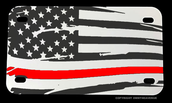 USA American Flag Red Color Line Support Fire Fighters Motorcycle Metal License Plate