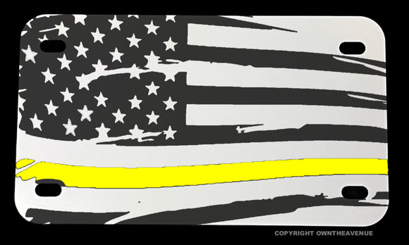 USA American Flag Yellow Color Line Support Dispatchers Motorcycle Metal License Plate