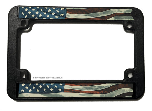 Vintage Style USA American Flag Old School Motorcycle License Plate Frame