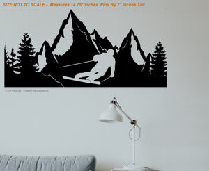 Skiing Mountains Nature Forest Winter Sports Wall Decor Decal - 14.75" Inches - OwnTheAvenue