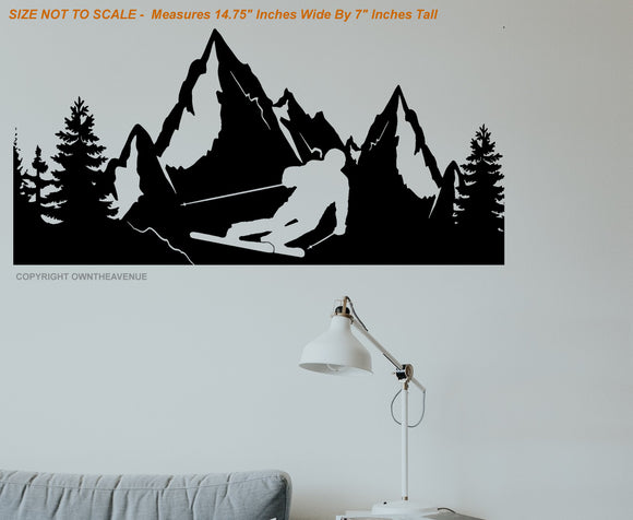 Skiing Mountains Nature Forest Winter Sports Wall Decor Decal - 14.75