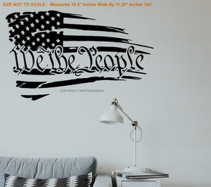We The People American Tattered Distressed Flag USA Wall Decor Decal - 18.5"