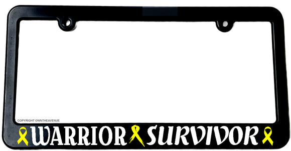 Warrior Survivor Bone Bladder Cancer Yellow Ribbon Slim License Plate Frame - OwnTheAvenue