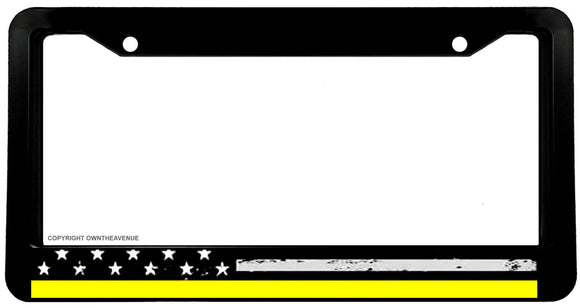 Support Dispatchers USA American Flag Yellow Color Line License Plate Frame