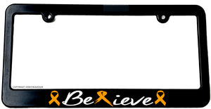 Believe Orange Ribbon Kidney Cancer Leukemia Awareness License Plate Frame - OwnTheAvenue