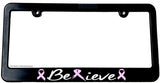 Believe Pink Ribbon Breast Cancer Awareness License Plate Frame - OwnTheAvenue