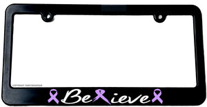 Believe Purple Ribbon Pancreatic Cancer Awareness License Plate Frame - OwnTheAvenue