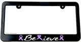 Believe Purple Ribbon Pancreatic Cancer Awareness License Plate Frame - OwnTheAvenue