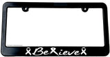 Believe White Ribbon Lung Cancer Awareness Slim License Plate Frame - OwnTheAvenue