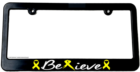 Believe Yellow Ribbon Bone Bladder Cancer Awareness License Plate Frame - OwnTheAvenue