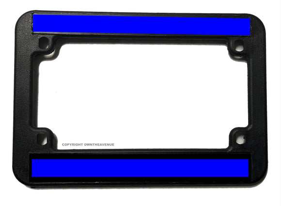 Support Police Reflective Blue Line Top & Bottom Motorcycle License Plate Frame