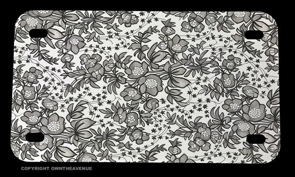 Floral Pattern Vintage Style Flowers Motorcycle Metal License Plate