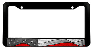 Support Firefighters Subdued USA Flag Red Color Line License Plate Frame - OwnTheAvenue