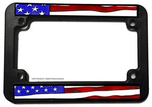 USA American Flag Wavey Art Style Motorcycle License Plate Frame