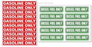 x20 Gasoline Diesel Only Fuel Labels Vinyl Sticker Decal 3" Inches Long Each