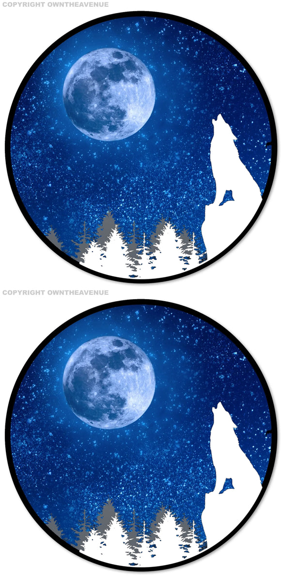 x2 - Howling Wolf Moon Stars Galaxy Nature Car Truck Bumper Sticker Decal 3.5