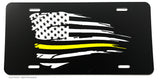 Support Dispatchers American Flag Yellow Color Grunge License Plate Cover - OwnTheAvenue