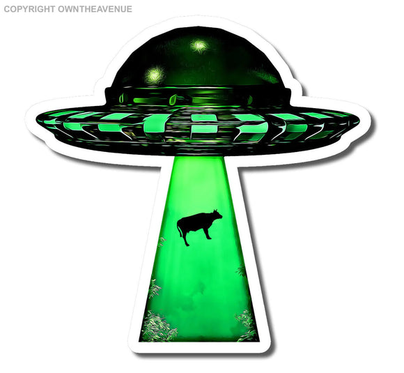 Flying Saucer Alien Cow Abduction Car Truck Bumper Cooler Laptop Sticker