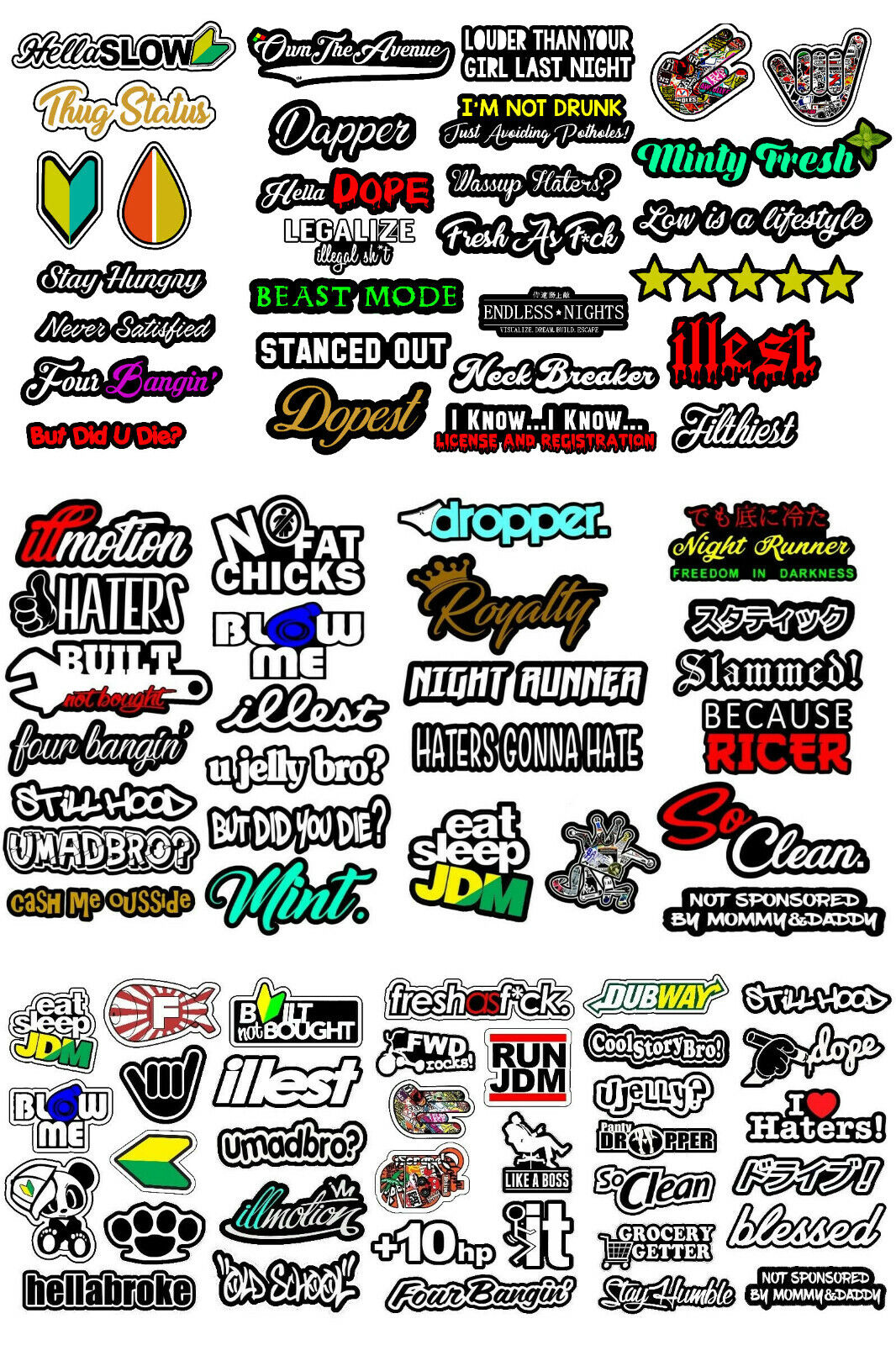 5 Random JDM Drifting Racing Drag Car Truck Funny Joke Sticker Decals Model 9882 OwnTheAvenue