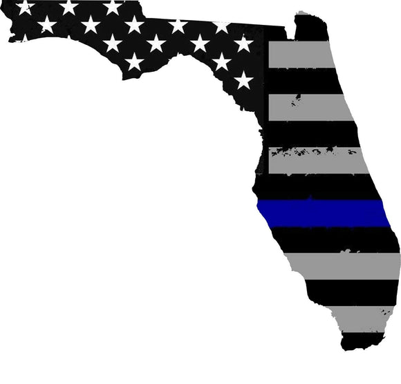 Florida FL State Outline Blue Color Flag Support Police Vinyl Sticker