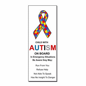 Autistic Child On Board With Autism Safety Awareness Decal Sticker Warning 6"
