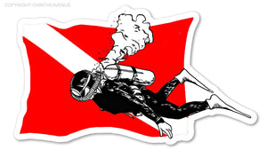 Scuba Flag With Diver Diver Down Flag Dive Flag Vinyl Decal Sticker 4" - OwnTheAvenue