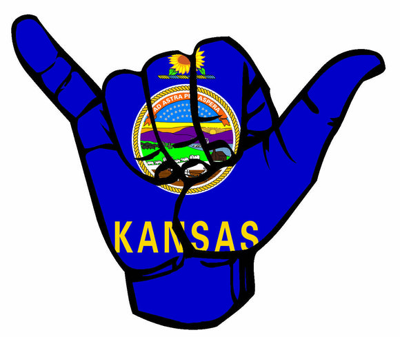 Shaka Hang Loose Kansas KS Flag Vinyl Sticker - OwnTheAvenue