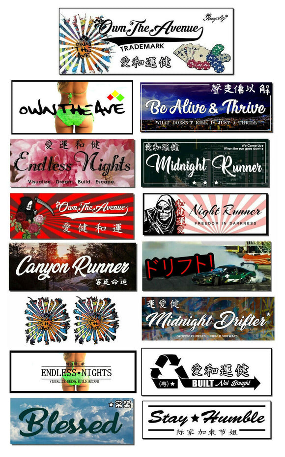 3 Random JDM Box Slap Japanese Kanji Racing Drifting Vinyl Decal Stickers Pack Lot - OwnTheAvenue