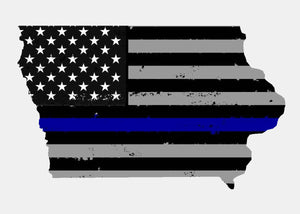 Iowa IA State Outline Blue Color Flag Support Police Vinyl Sticker - OwnTheAvenue